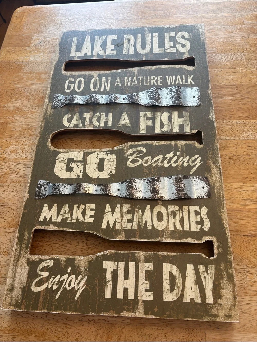 Lake Rules Rustic Wall Sign - Olive Green and White